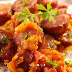 Découvrez notre succulente recette Rougail de saucisse, Profitez de notre service de livraison à domicile et au bureau en Martinique pour déguster ce plat chez vous ou au travail.